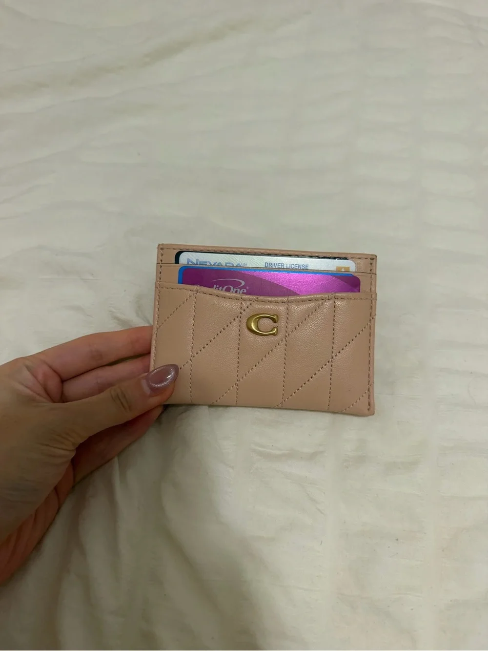 Coach Quilted Card Slot Wallet in Blush